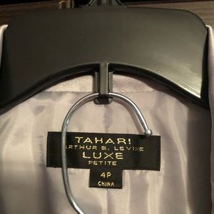 Tahari Luxe jacket and pink/silver lace skirt.